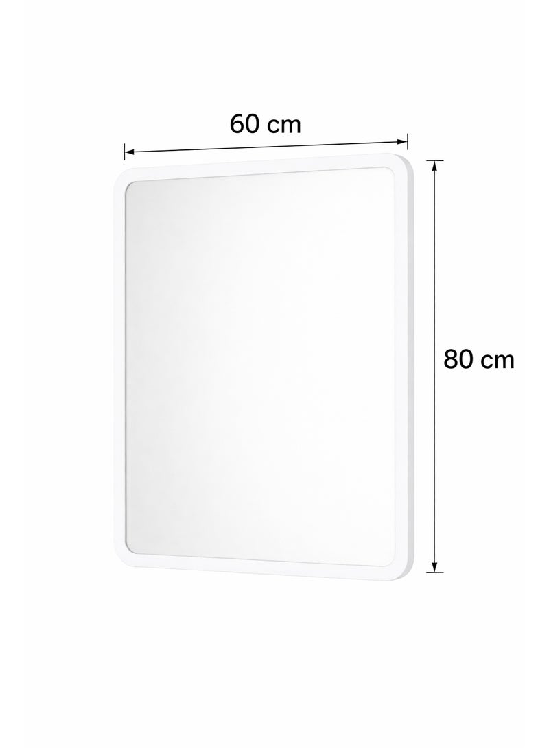 بريمانوفا مرآة حمام مثبتة على الحائط مقاس 60 × 80 سم بشكل مستطيل بحواف دائرية إطار بلاستيك مطفي وزجاج عالي الوضوح قابلة للتركيب بالاتجاهين (ابيض) - Image 4